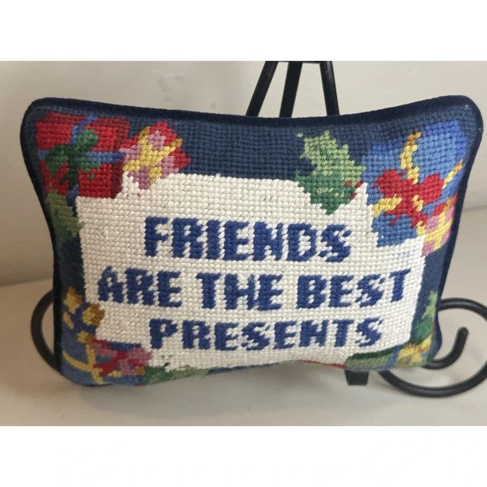 VTG Friends Are The Best Presents‎ Needlepoint Pillow Gift Velvet Accent Small